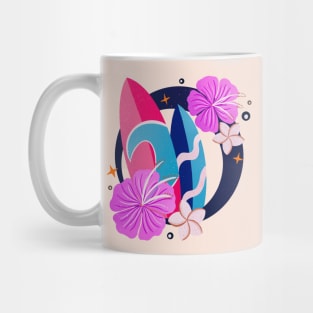 Retro surfboards badge - pink and navy blue Mug